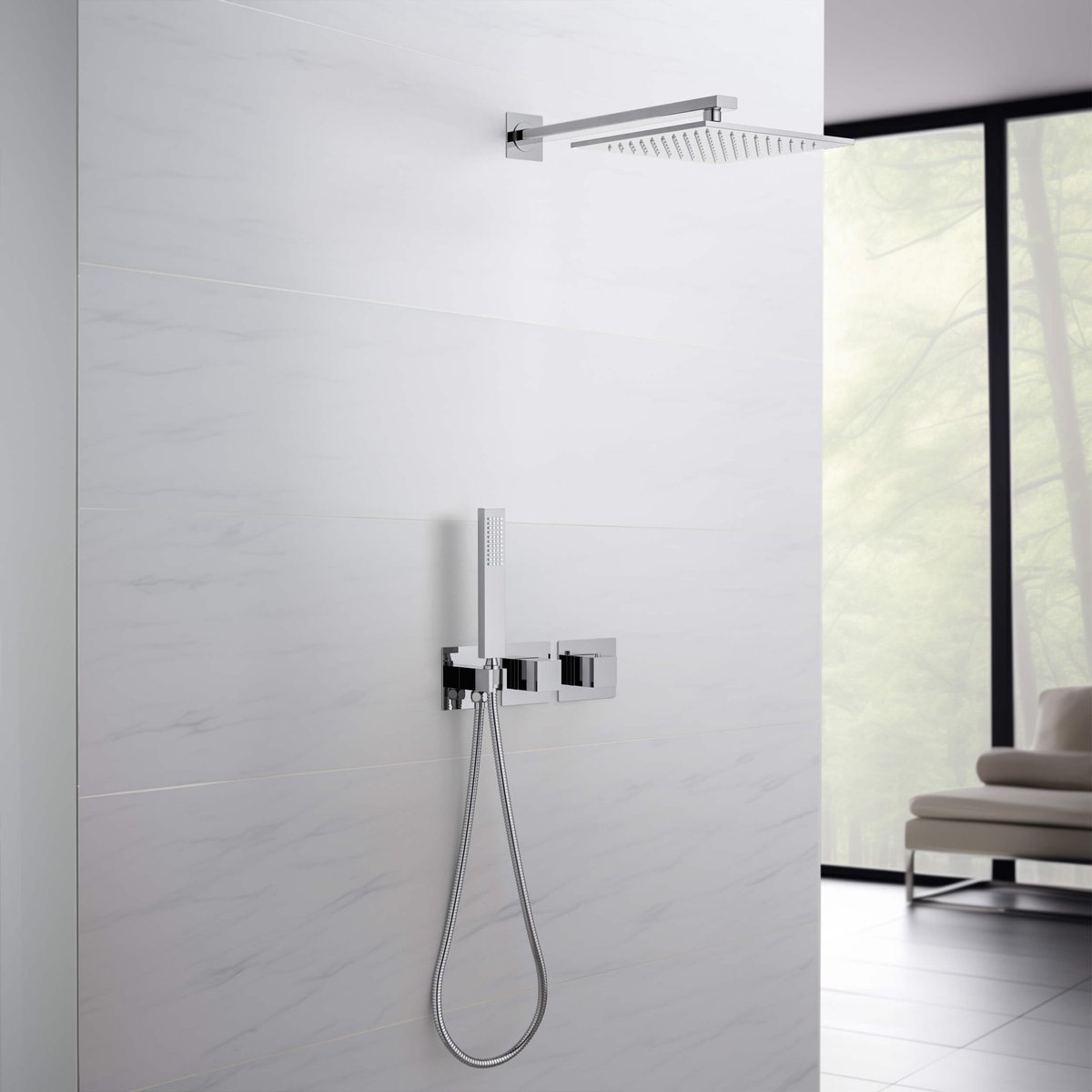 Casa Quadra Chrome 2 Function Thermostatic Wall Mount Shower System